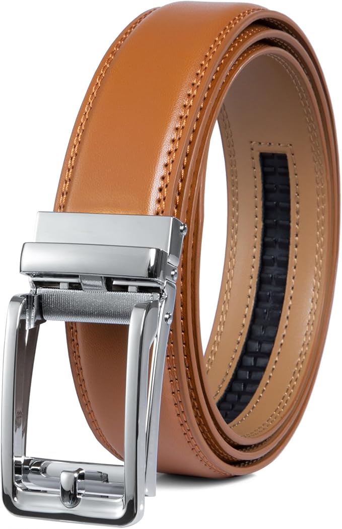Founders & C Men's Leather Ratchet Comfort Click Belt Dress with Slide Buckle -Adjustable Trim to Fit