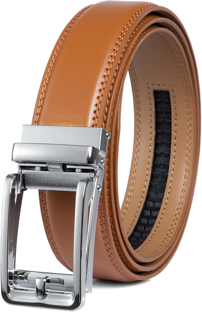 Founders & C Men's Leather Ratchet Comfort Click Belt Dress with Slide Buckle -Adjustable Trim to Fit