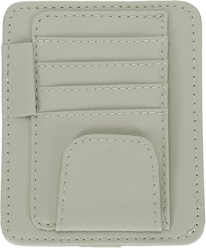 PATIKIL 1 Pcs Car Sun Visor Organizer, 6.1 x 4.9 Inch PU Leather Vehicle Storage Pouch Holder for Sunglasses Card Pen Driver License Car Accessories, Gray