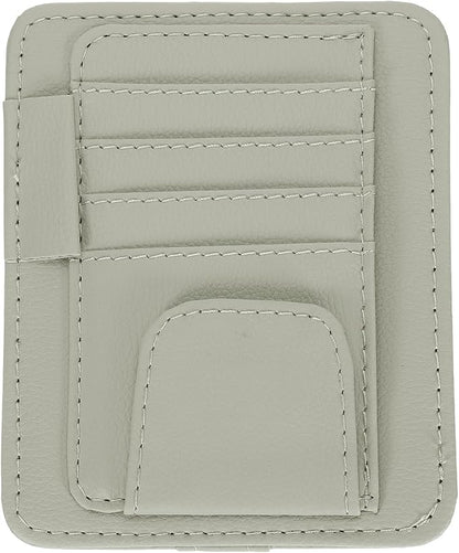 PATIKIL 1 Pcs Car Sun Visor Organizer, 6.1 x 4.9 Inch PU Leather Vehicle Storage Pouch Holder for Sunglasses Card Pen Driver License Car Accessories, Gray
