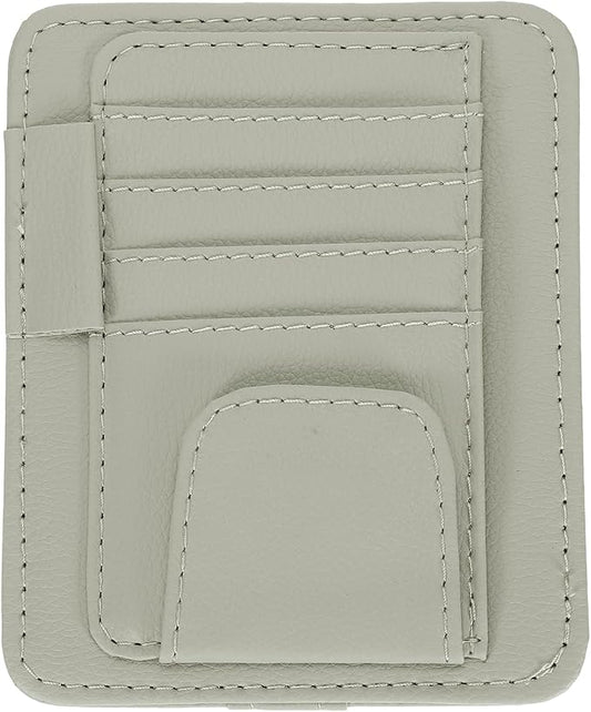 PATIKIL 1 Pcs Car Sun Visor Organizer, 6.1 x 4.9 Inch PU Leather Vehicle Storage Pouch Holder for Sunglasses Card Pen Driver License Car Accessories, Gray