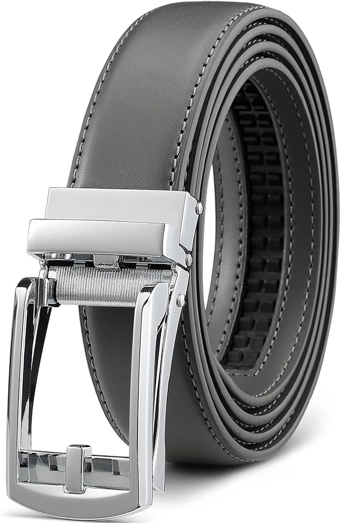 Founders & C Mens Ratchet Belt Leather Click 1 1/4" with Slide Buckle, Casual Dress Belt Adjustable