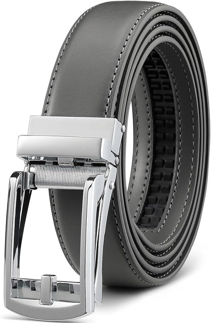 Founders & C Mens Ratchet Belt Leather Click 1 1/4" with Slide Buckle, Casual Dress Belt Adjustable