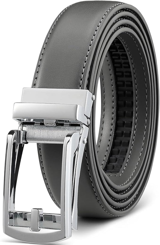 Founders & C Mens Ratchet Belt Leather Click 1 1/4" with Slide Buckle, Casual Dress Belt Adjustable