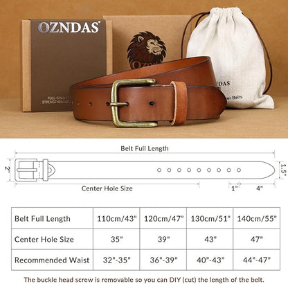 Men's Leather Belt Full Grain Leather Belts for Men Handmade Real Solid Top-Grain Leather Heavy-Duty Work Belt Gifts