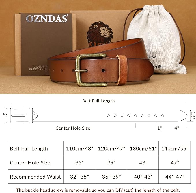 Men's Leather Belt Full Grain Leather Belts for Men Handmade Real Solid Top-Grain Leather Heavy-Duty Work Belt Gifts