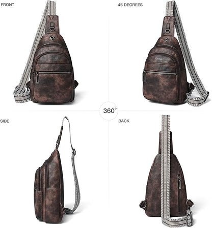 LATMAP Sling Bag For Women Faux Leather Small Casual Daypack Backpack Fanny Pack Crossbody Chest Bags Purse