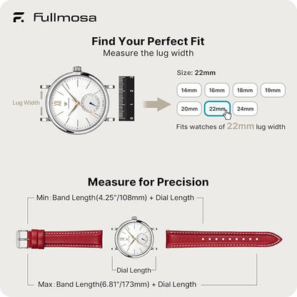 Fullmosa Watch Band, Quick Release Leather Watch Strap for Men Women, Replacement Bands Width 12mm 14mm 16mm 18mm 19mm 20mm 21mm 22mm 24mm