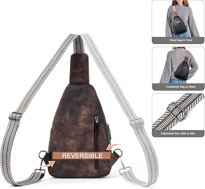 Leresas 10L Crossbody Sling Bag for Women Men Anti Theft Cross Body Fanny Pack Belt Bag Purse Gifts for Women Faux Leather, Coffee