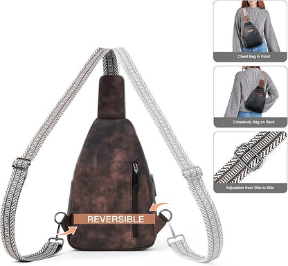 Leresas 10L Crossbody Sling Bag for Women Men Anti Theft Cross Body Fanny Pack Belt Bag Purse Gifts for Women Faux Leather, Coffee