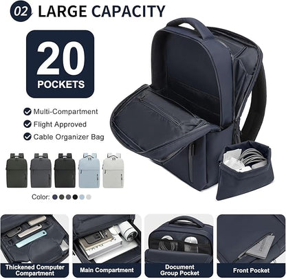 Lightweight 20L Commute Backpack for Men & Women, Water-Resistant Travel Daypack with 15.6-Inch Laptop Compartment & Anti-Theft Pockets, Dark Blue