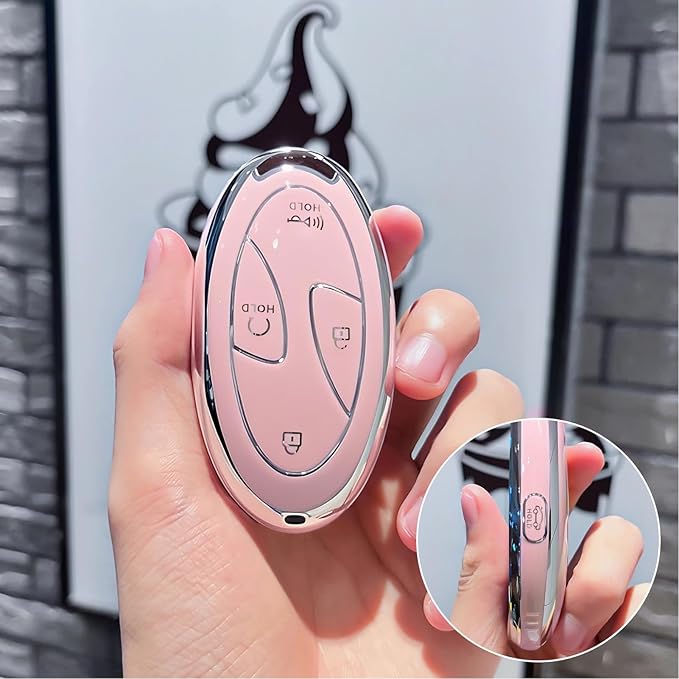 5 Buttons Compatible with Hyundai Key Fob Cover Accessories, Fits for Elanrtra Sonata Ioniq Santa Fe Santa Cruz KONA Tucson, Soft TPU Key Case with Leather Keychain (Pink)