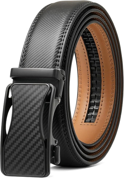 SENDEFN Men's Leather Belt - Automatic Ratchet Slide Buckle, Easy Trim-to-Fit Function, Packaged with Gift Box