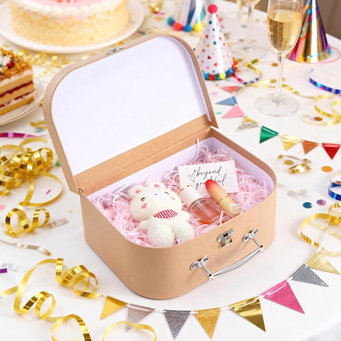 HOMSFOU Kraft Paper Storage Suitcase 10X10X10 Inches Multipurpose Decorative Box for Jewelry Stationery Wedding Party Favors Travel and Home Organization