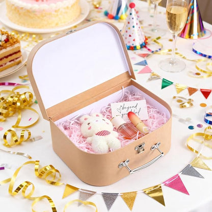 HOMSFOU Kraft Paper Storage Suitcase 10X10X10 Inches Multipurpose Decorative Box for Jewelry Stationery Wedding Party Favors Travel and Home Organization