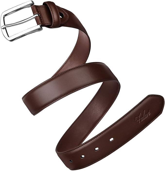 Falari Men Genuine Leather Casual Dress Belt With Single Prong Buckle, Classic Style Belt