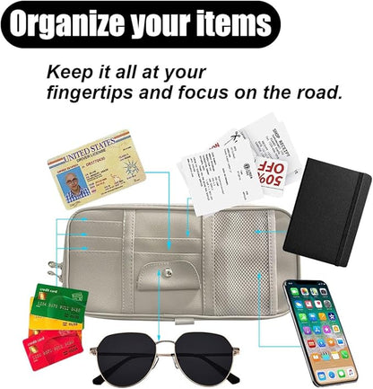 Car Sun Visor Organizer - Sunglasses Holders with Multi-Pocket Net Zippers, SUV Storage Pouch Holder