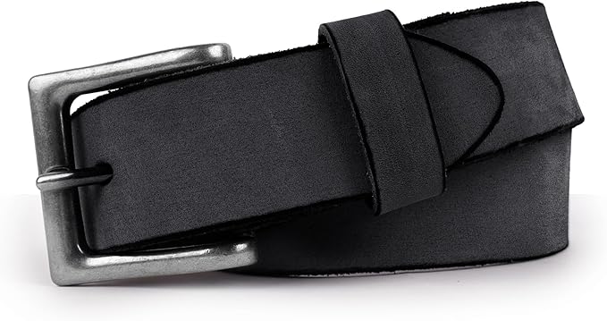 NPET Mens Leather Belt Full Grain Vintage Distressed Style Snap on Strap 1 1/2" Wide with Buckle