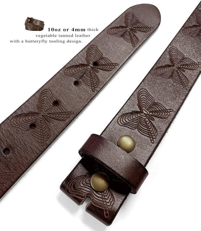 Western Floral Engraved Embossed Tooled Genuine Leather Belt Strap or Belt 1-1/2"(38mm) Wide, Multi-Style Options