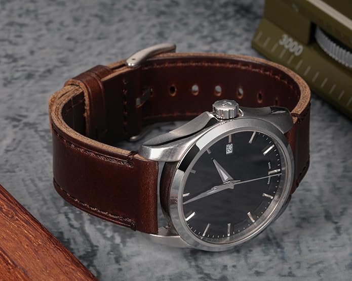 hemsut h Leather Watch Bands for Men, Horween Quick Release Leather Watch Strap Vintage Watch Replacement Wrap of 18mm, 20mm, 22mm
