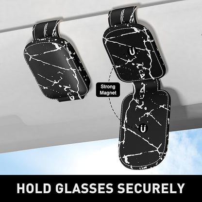 Sunglasses Holder for Car Visor, Magnetic Leather Car Sunglass Holder, Car Sun Visor Glasses Hanger Clip, Car Interior Accessories for Women Men, Fits All Size Eyeglasses