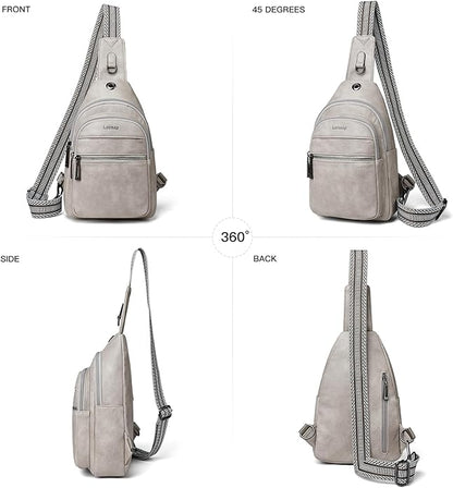 LATMAP Sling Bag For Women Faux Leather Small Casual Daypack Backpack Fanny Pack Crossbody Chest Bags Purse