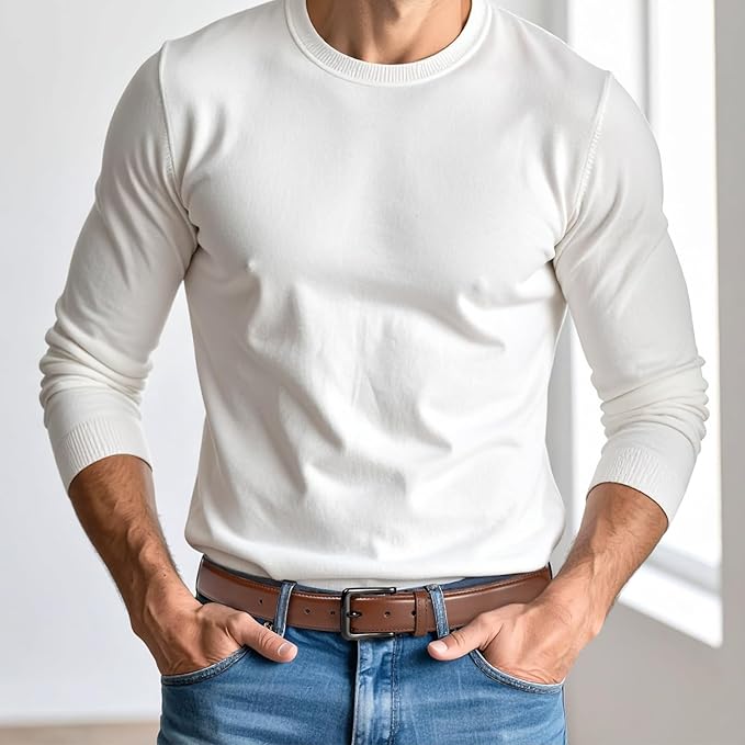 maikun Mens Black Leather Belt, Casual Dress Belts For Men, Classic Design Pin Buckle