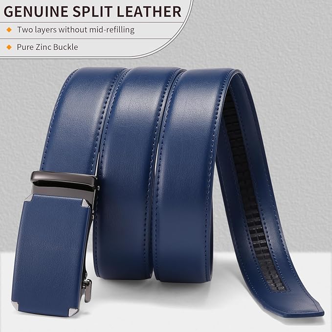 GAEKEAO Ratchet Belts for Men Dress Casual 1 3/12" Adjustable Genuine Leather Slide Buckle Designer Belt with Box Trim to Fit