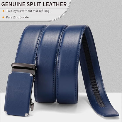 GAEKEAO Ratchet Belts for Men Dress Casual 1 3/12" Adjustable Genuine Leather Slide Buckle Designer Belt with Box Trim to Fit