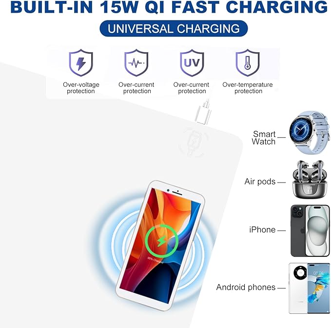 Desk Mat with Wireless Charging, White Mouse Pad with Wireless Charger, Desk Pad Matt for Desktop, Mousepad Gaming Large Mouse Pad, Leather Compute for Keyboard and Mouse, 32" x 16"