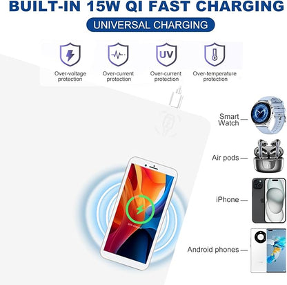 Desk Mat with Wireless Charging, White Mouse Pad with Wireless Charger, Desk Pad Matt for Desktop, Mousepad Gaming Large Mouse Pad, Leather Compute for Keyboard and Mouse, 32" x 16"