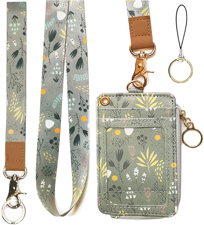 bolimoss Lanyard with Wallet,Zip ID Case with Lanyard,Lanyard Badge Holder,Lanyard Wallet for Women,Fashion Lanyard Wallet, ID Case Wallet with Lanyard（ Light Grey ）