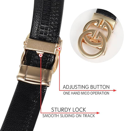 Aurolran Men&Womens Leather Dress Belt Business Automatic Buckle Belt Color-Black Silver Gold
