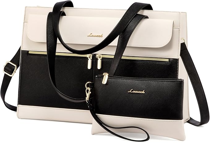 LOVEVOOK Laptop Tote for Women - 15.6 Inch Professional Leather Computer Briefcase - Waterproof Shoulder Bag - Large Capacity Business & Office Bag