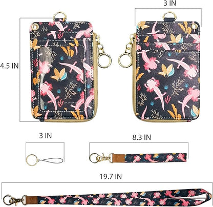 bolimoss Lanyard with Wallet,Zip ID Case with Lanyard,Lanyard Badge Holder,Lanyard Wallet for Women,Fashion Lanyard Wallet, ID Case Wallet with Lanyard（Axolotl）