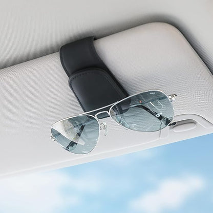 KanSmart Sunglass Holder for Car Visor Sunglasses Clip Magnetic Leather Glasses Eyeglass Holder Interior Car Accessories for Woman Man -2 Packs Black
