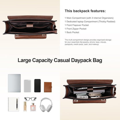 MOSISO Trendy Leather Backpack Purse for Women Men, 15.6-16 inch Laptop Backpack Waterproof Stylish Large Capacity Casual Daypack Bag for Work Business College Travel, Brown