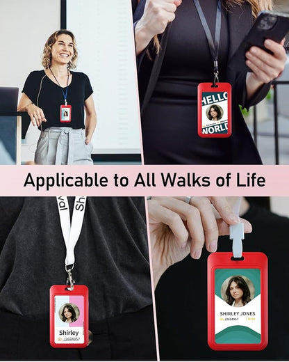 Uniclife 10 Pack Sliding ID Badge Holder - Hard Red Vertical Plastic Case Protector Pouch With Clear Window for Office School ID, Credit Cards, Proximity Key Cards, Driver's Licenses and Passes