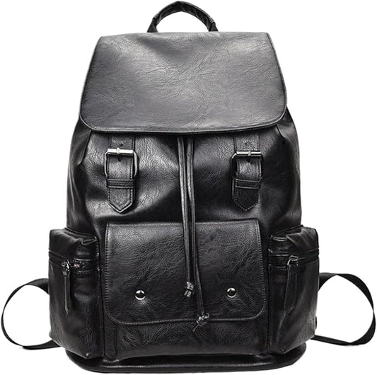 Unisex PU leather laptop bag work business bag hiking backpack leisure day bag university schoolbag (Large,Black 3)