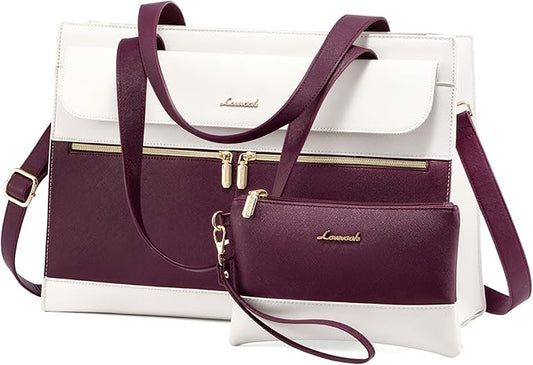 LOVEVOOK Laptop Bag Women 15.6 Inch Laptop Tote Professional Leather Computer Briefcase Waterproof Shoulder Bag Large Capacity Business Teacher Office Crossbody Purse