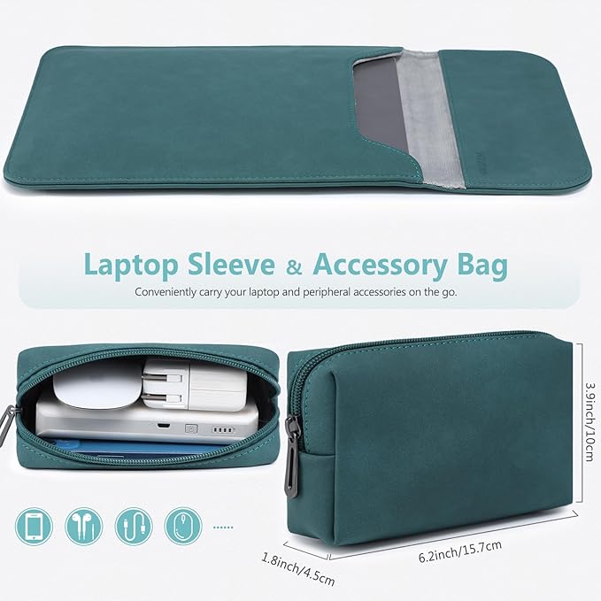 HYZUO 13.3-14 Inch Laptop Sleeve Case for MacBook Pro 14 M5/M4/M3/M2/M1 Pro/Max A3426 A3427 2026-2021, 13.3" MacBook Air/Pro, 13.5-13.8 Surface Laptop, HP Envy 13, Faux Suede Leather, Dark Green