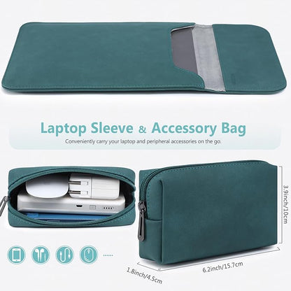 HYZUO 15 Inch Laptop Sleeve Case Bag for MacBook Air 15 M5 A3448 M4 A3241 M3 A3114 M2 A2941 2026-2023, 15" Surface Laptop 7/6/5/4/3, MacBook Pro 15 2019-2016, Faux Suede Leather, Dark Green