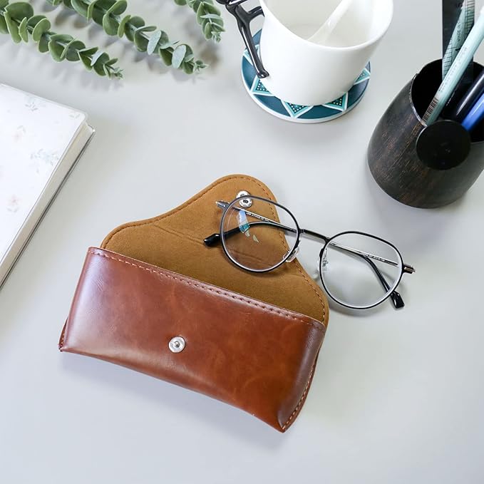 LogHog Portable Leather Glasses Case,Flexible Sunglasses Pouch Slim Case for Women Men Horizontal Eyeglass Case
