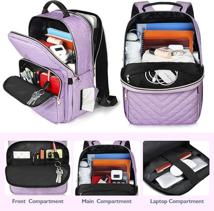 MATEIN Laptop Backpack for Women, Anti Theft 15.6 inch College School Bookbag for Girls, Water Resistant Stylish Travel Computer Work Backpack for Nurse, Light Purple