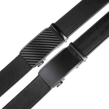 2 Pack Ratchet Belt 1 3/8", Mens leather Dress Belt in Gift Set Size 28"-62" Adjustable waist Trim to Fit