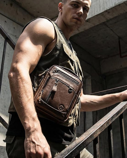 Men's Vinatge Leather Crossbody:Compact with Organized Pockets,Stylish & Functional for Everyday Carry