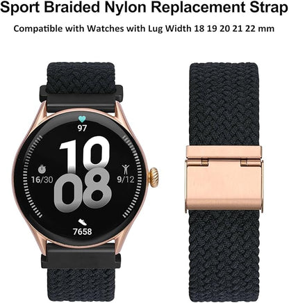 WOCCI 18mm Braided Nylon Watch Band for Men and Women, Quick Release, Rosegold Stainless Steel Buckle (Black)
