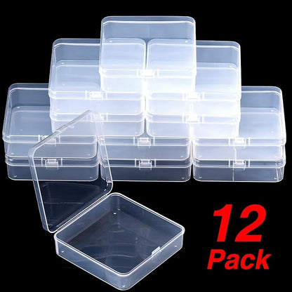 SATINIOR 12 Pack Beads Organizer Box Clear Plastic Beads Storage Containers Box with Hinged Lid for Bracelet Making DIY Jewelry Craft Nail (3.70 x 3.70 x 1.18 Inch)