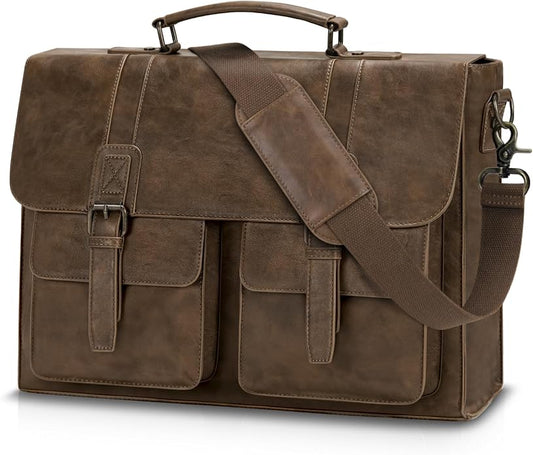 Leather Messenger Bag for Men 15.6 Inch Vintage Laptop Bag Waterproof Briefcases for Men Computer Bag Satchel for Work/Office