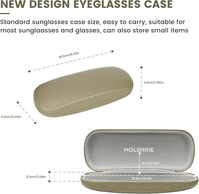 molshine Hard Shell PU Leather Glasses Case,Travel Portable Eyeglass Case for Men Women Girl Travel Study Work